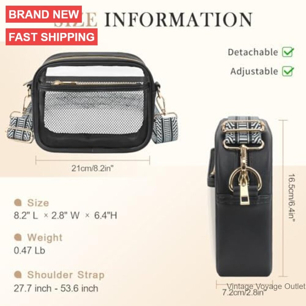 Clear Stadium Crossbody Bag for Concerts Sports Events Adjustable Strap - Picture 3 of 7